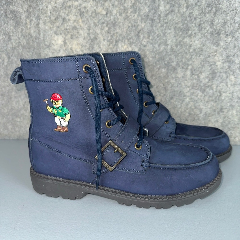 Polo Ralph Lauren Boots Boys 6 Blue Ranger Hi II Bear Leather RF100688